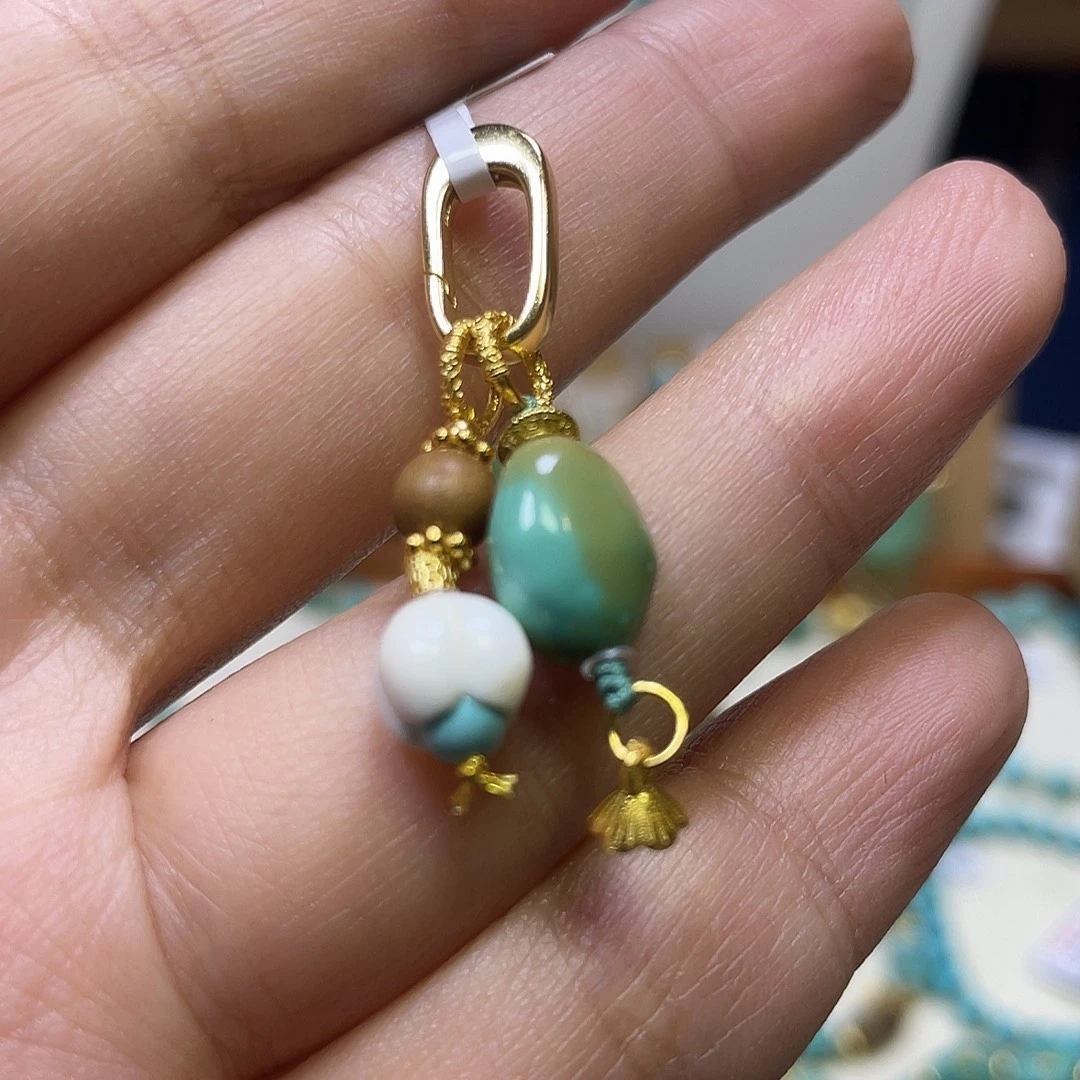 绿松石银S925镀金镶嵌滴流