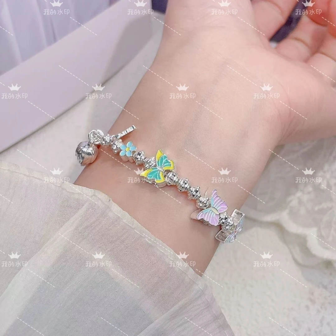 足银半镯中式999珐琅蝴蝶纯银手链百搭高级礼物带延长链