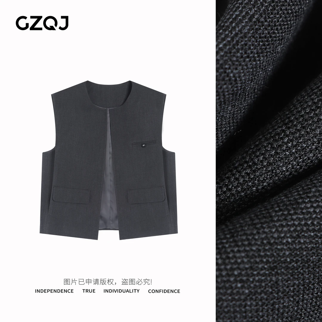 老琴私服 【灰韵简约】复古圆领时尚气质无袖西装马甲女春夏季0658