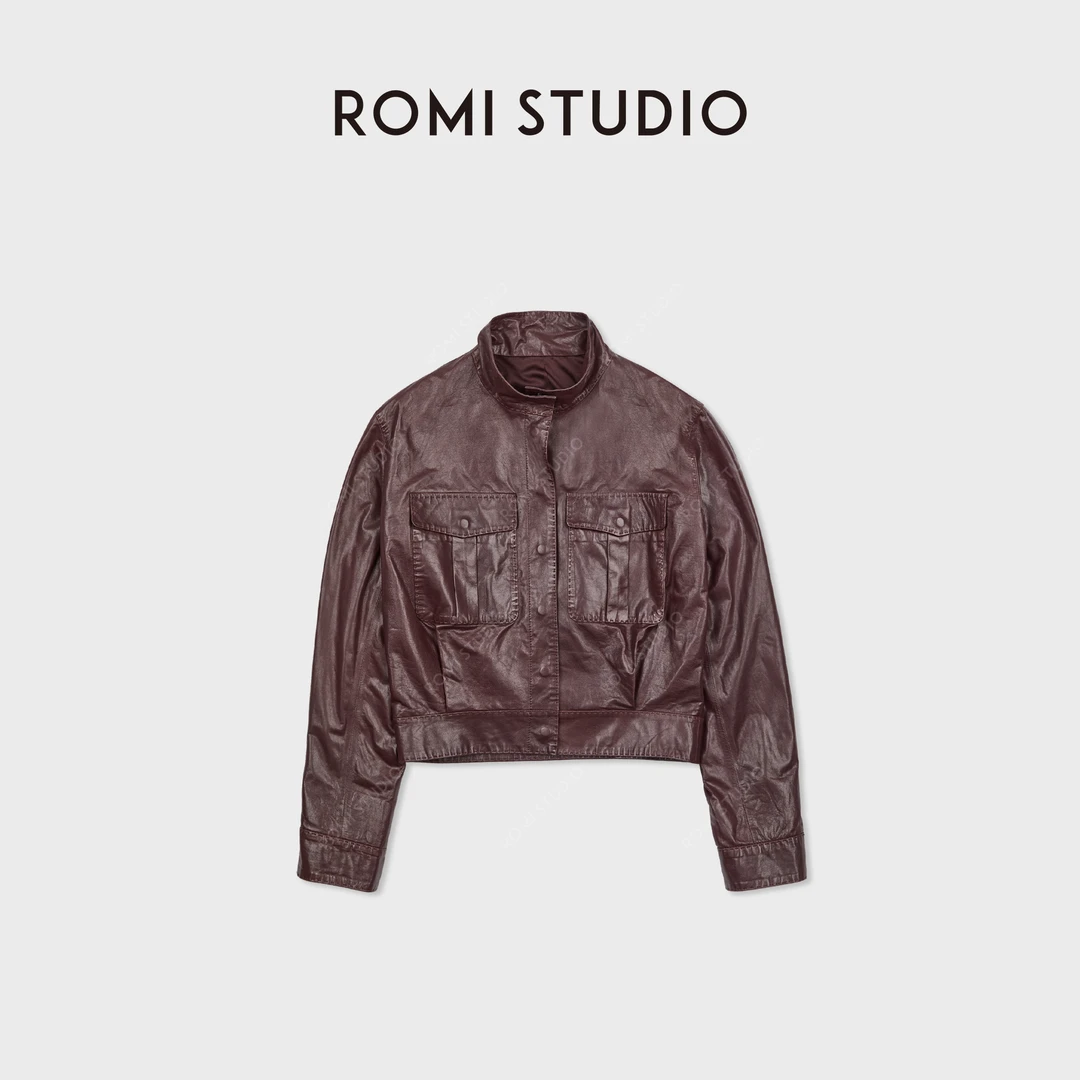 ROMI STUDIO“复古韵味”油蜡皮天然肌理感立领皮衣外套 RWCAWU5631