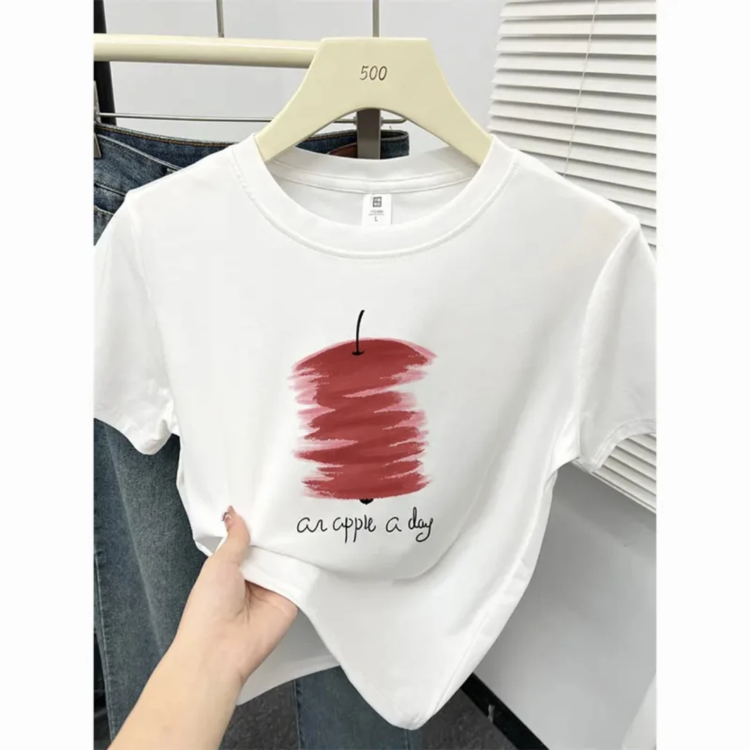 夏季新款95%棉正肩圆领短袖韩版女T恤宽松字母印花潮流休闲风ins