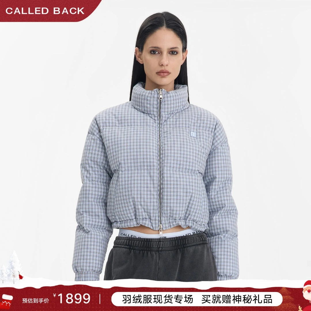 CALLED BACK秋冬新款休闲保暖时尚百搭蓝白格羽绒服