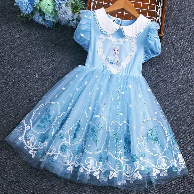 冰雪奇缘爱莎公主女童连衣裙夏装儿童蓬蓬裙爱沙洋气裙子新款艾莎
