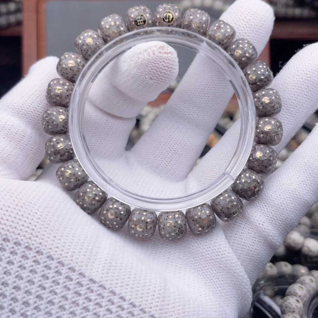 星月菩提手串黑冰糖果冻石玉料手工镶嵌千钉龙鳞