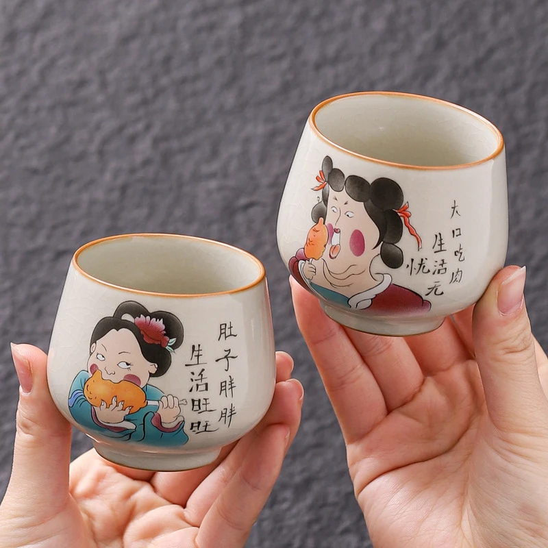 当代 大号清新萌趣汝窑大容量主人杯功夫茶具茶杯泡茶杯可爱创意