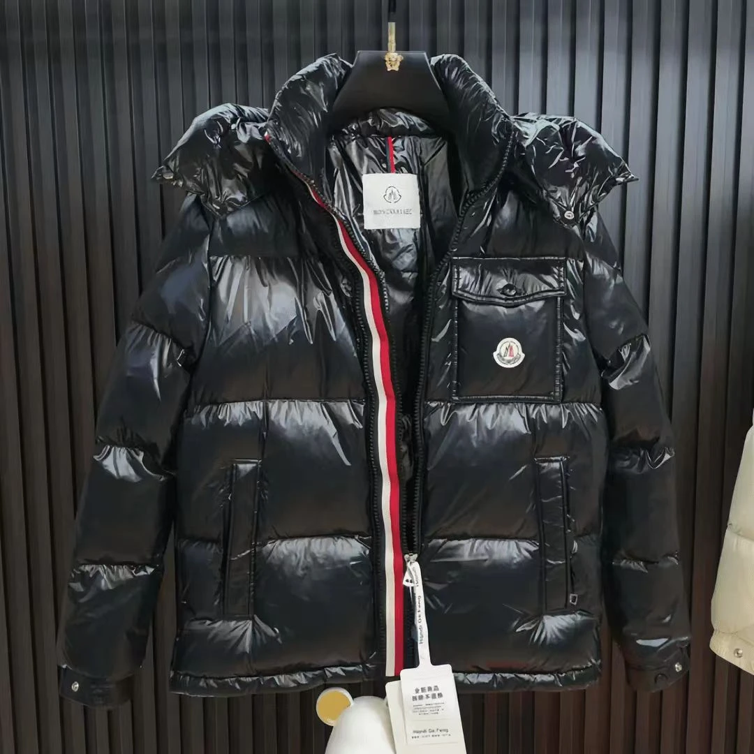 蒙口羽绒服男短款2025冬季新款彩条亮面加厚保暖鸭绒服男女款外套