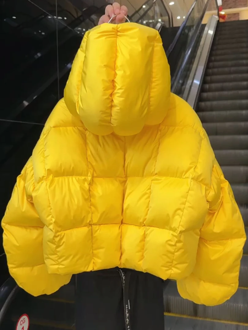 巨好看韩系黄色短款棉衣棉服女2025冬新款连帽小个子高级感厚外套