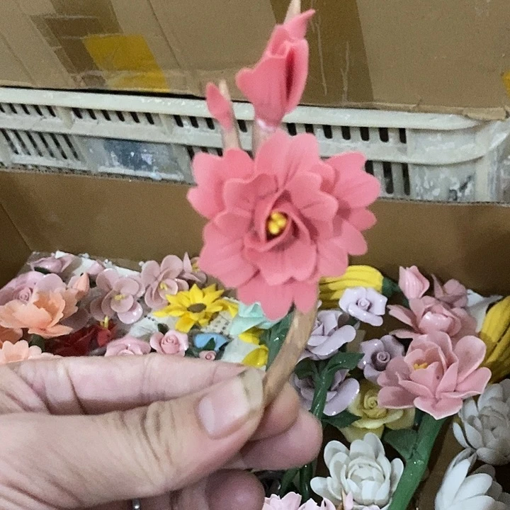 瓷片纯手工陶瓷花摆件瑕