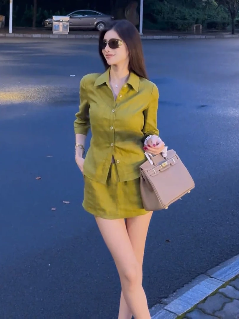 巨好看的夏装一整套减龄洋气时尚大方得体穿搭绿色衬衫两件套装裙