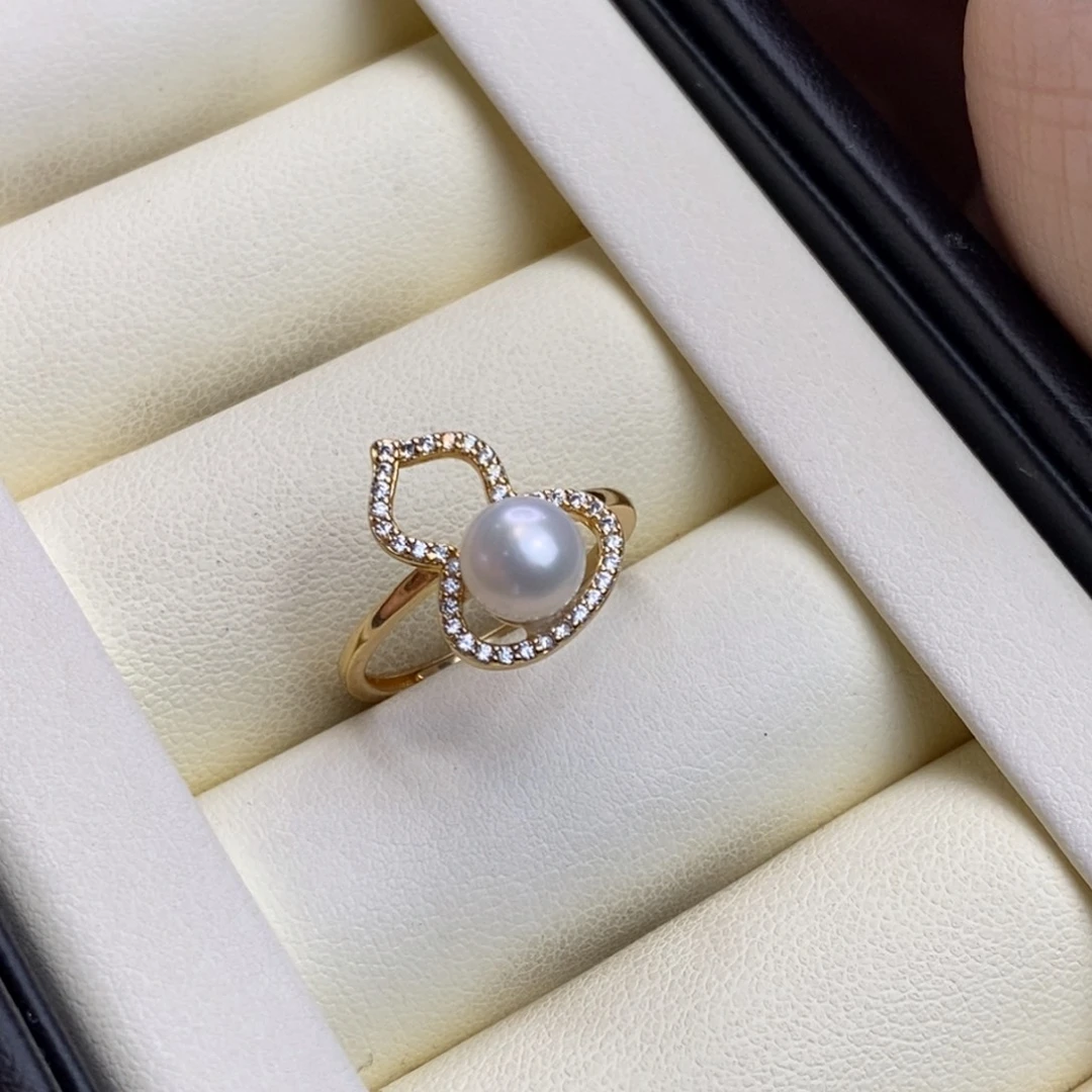 戒指银S925镀金镶嵌淡水珍珠特价