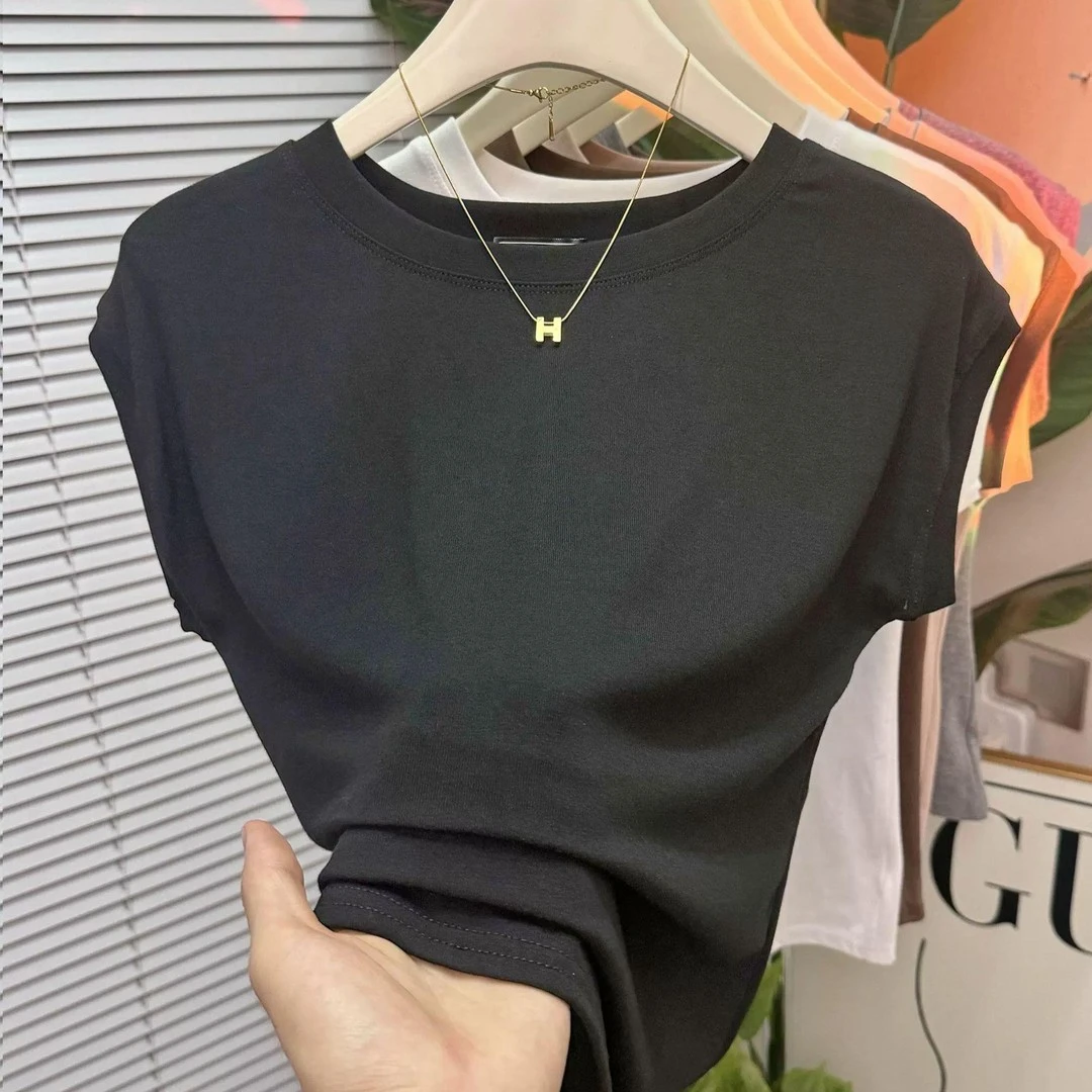 设计感百搭飞飞袖T恤女夏季新款圆领小众洋气修身显瘦短袖上衣潮