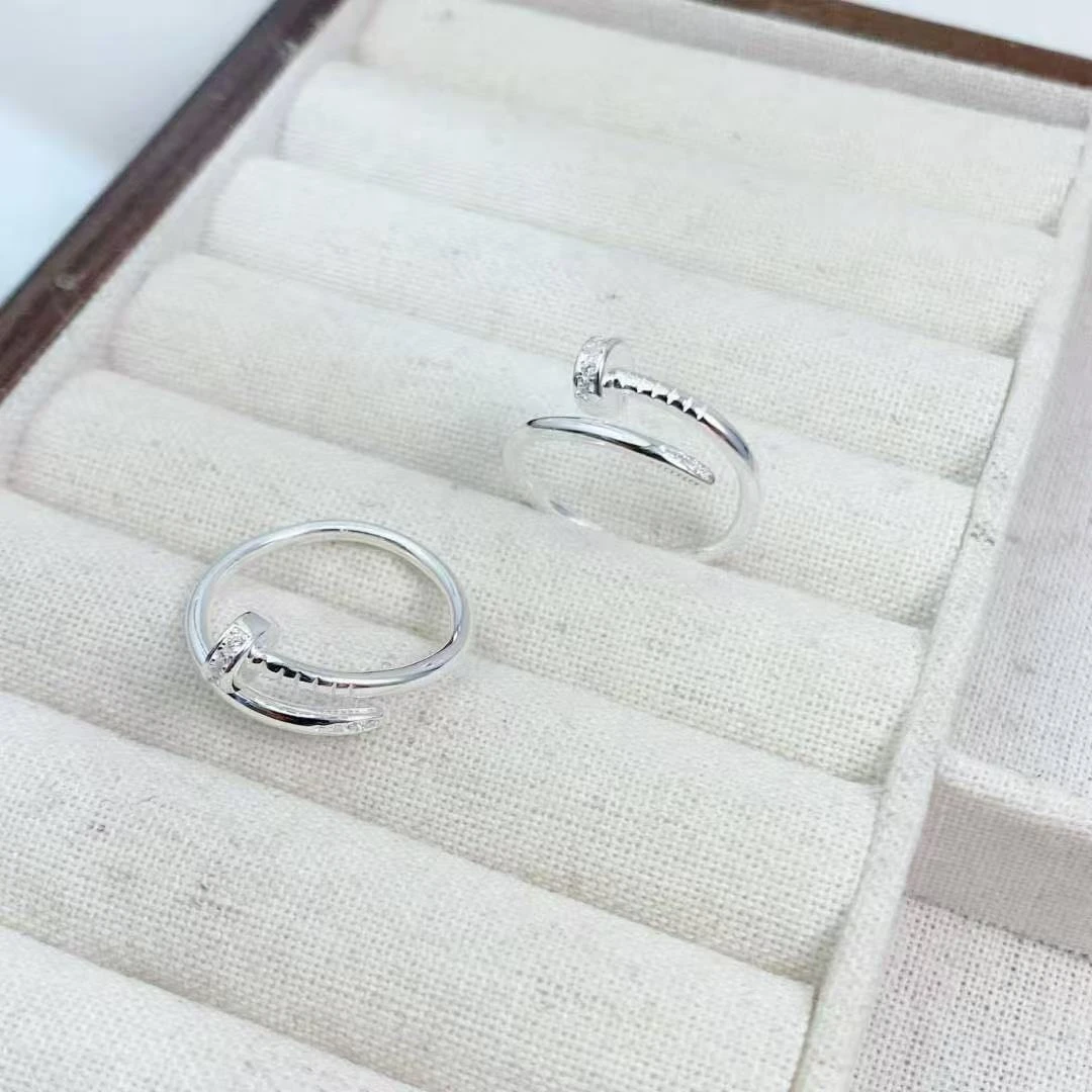 足银戒指 990简约时尚错口钉子戒指