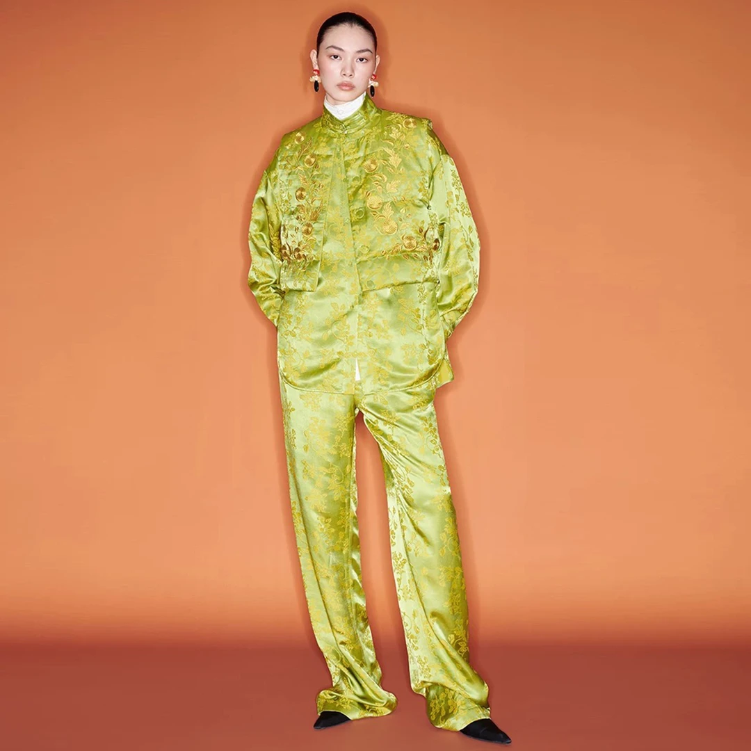 M ESSENTIAL 马 凯新中式碧山提花 密绣藤曼宽松厚马甲衬衫长裤