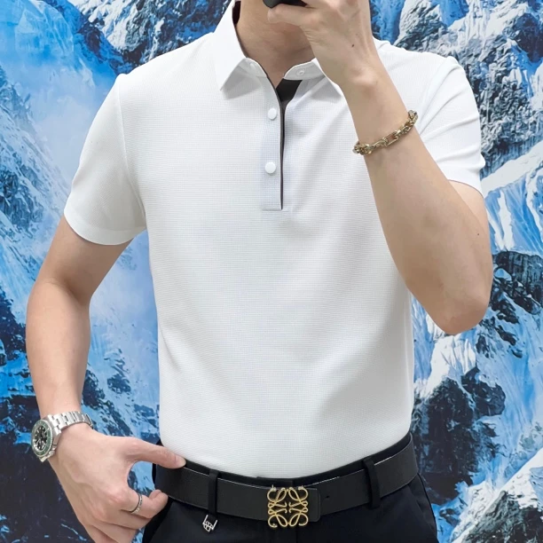 夏季男免烫Polo衫斜领亚麻polo衫时尚半袖速干商务