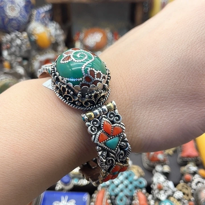 银S925镶嵌绿松石手镯
