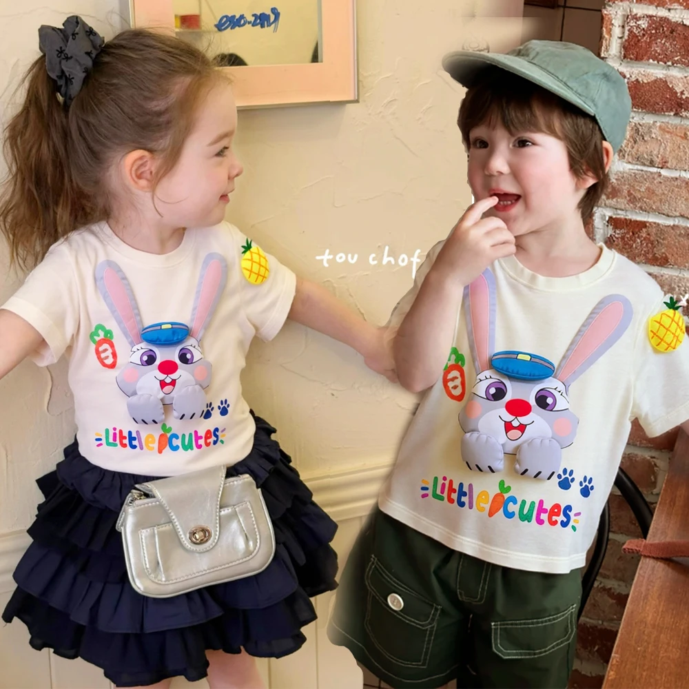 男女童趣可爱立体玩偶短袖甜妹女儿短款半袖