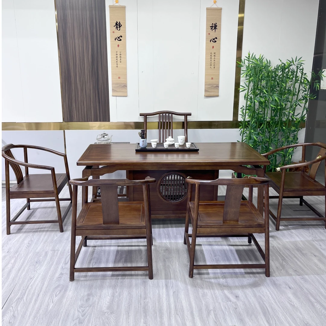 【祥云款干泡/湿泡】新中式乌金木实木茶桌椅组合办公室家用泡茶桌