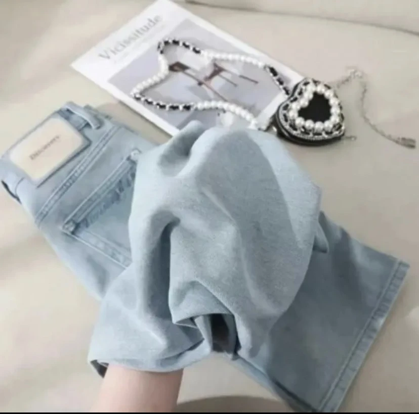 【运费险+加厚款】秋冬新款云水蓝清新百搭显瘦窄版阔腿牛仔裤女