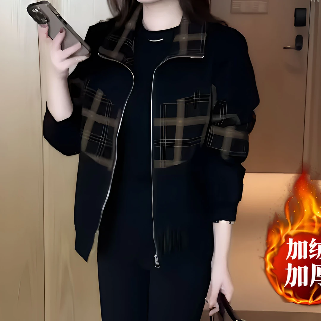 时尚中年妈妈高档气质百搭休闲纯色加绒加厚外套秋冬季新款衬衣女