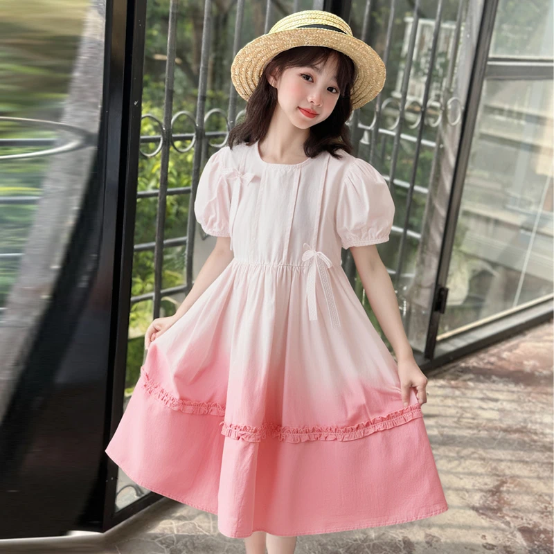 女童连衣裙新款儿童夏季裙子洋气潮款童装小女孩短袖吊染公主裙潮