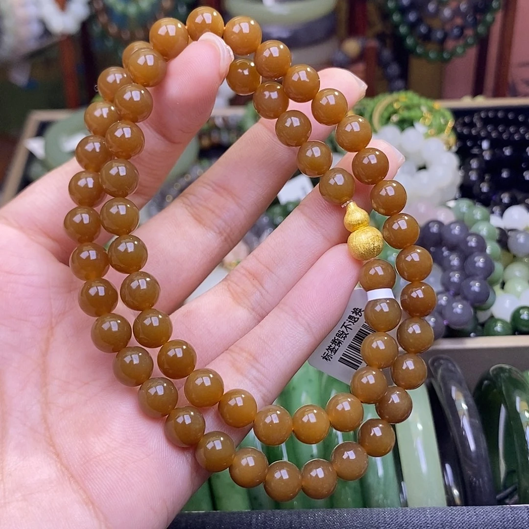 和田玉未镶嵌颈饰糖玉老矿料项链8mm