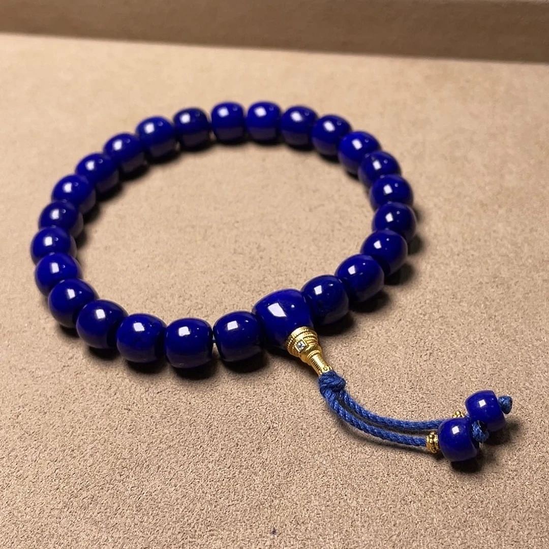 青金石银S925镀金镶嵌紫药水老型9mm手持