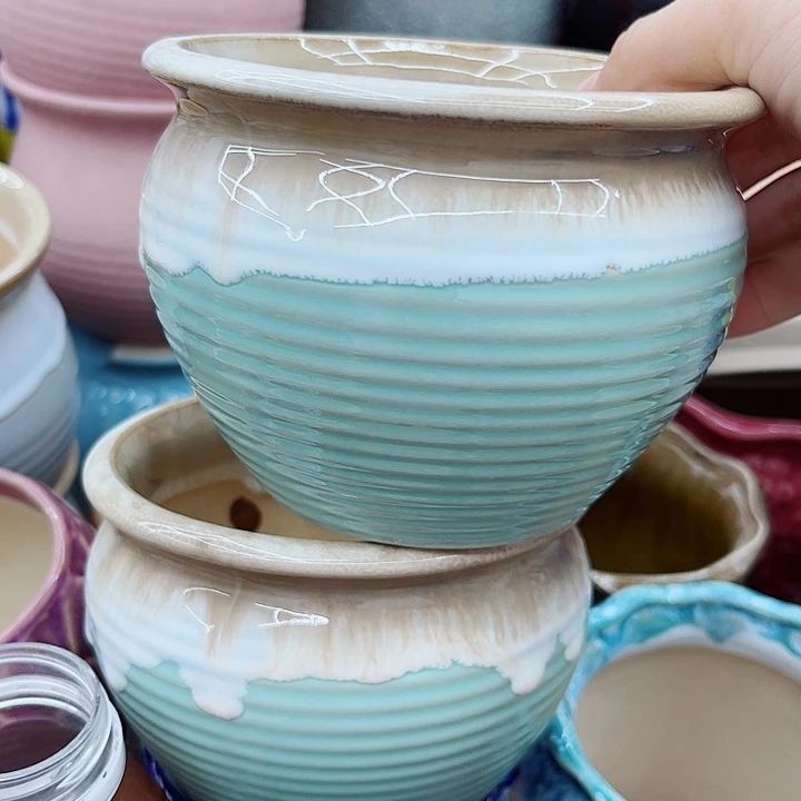 多肉绿植陶瓷花盆9.9包邮，有孔