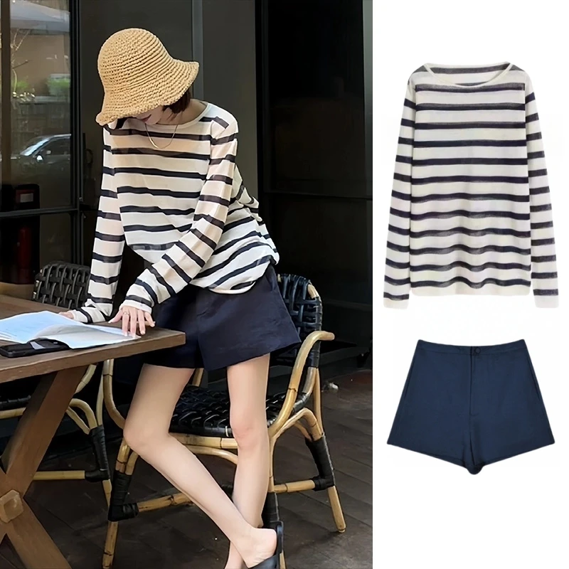 百搭老钱风松弛感女装短裤夏季网红洋气炸街新款休闲防晒罩衫套装