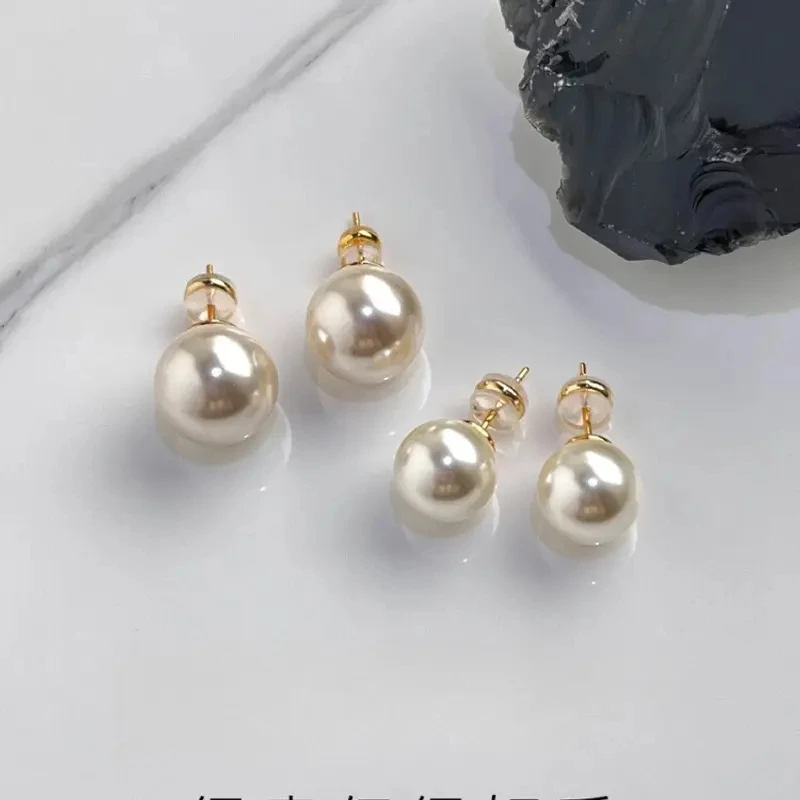 合金亚克力耳饰 合金珐琅耳饰百搭珍珠白999耳钉女轻奢气质耳环GY