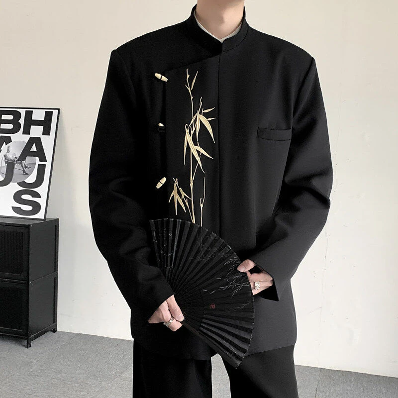 新中式男装轻奢高级感金竹刺绣西服外套春季痞帅潮牌新郎订婚西装
