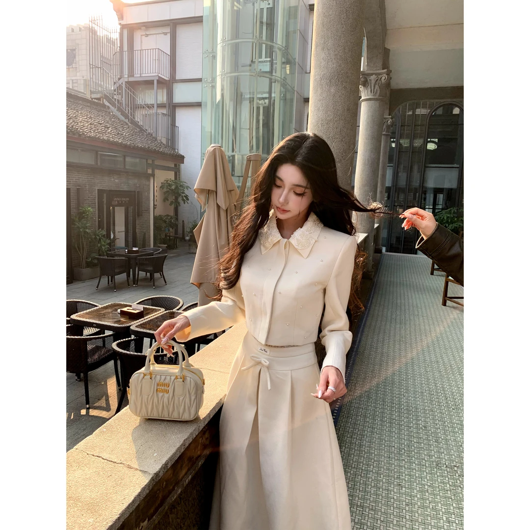 Barb Chill【京洛佳人】千金小香风呢子套装女冬毛呢长款半身长裙