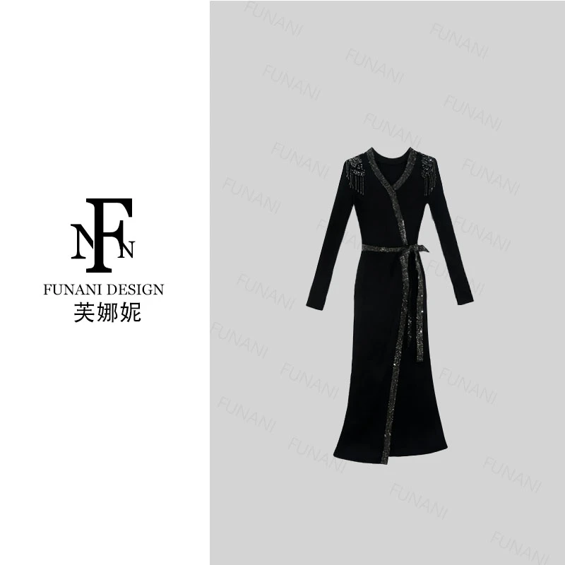 芙娜妮【优雅姿态】修身显瘦针织百搭秋冬新款气质连衣裙女F2530464