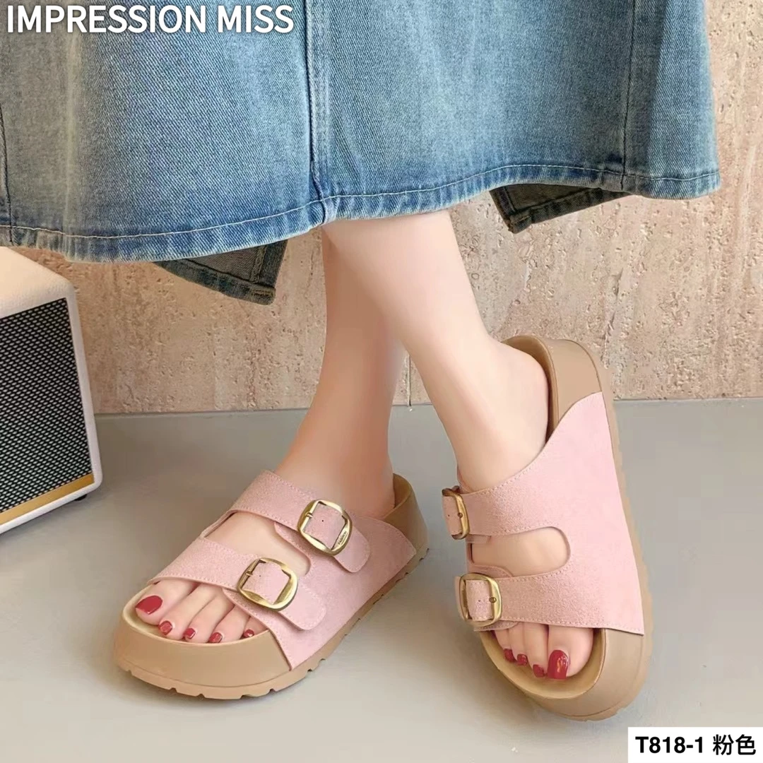 （T818-1）时尚百搭勃肯厚底一字拖鞋 跟高5公分