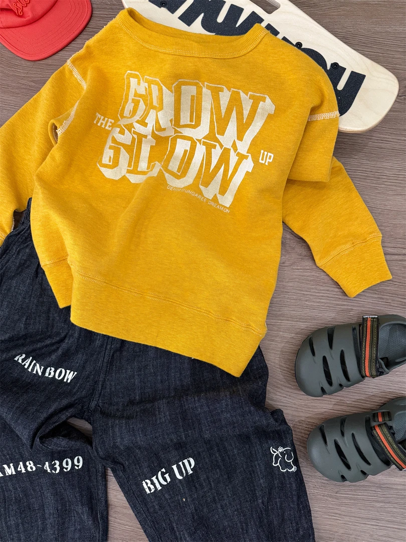 AA【断码】清清清 25年春季新款DD黄色男女童卫衣女童印花套头长袖