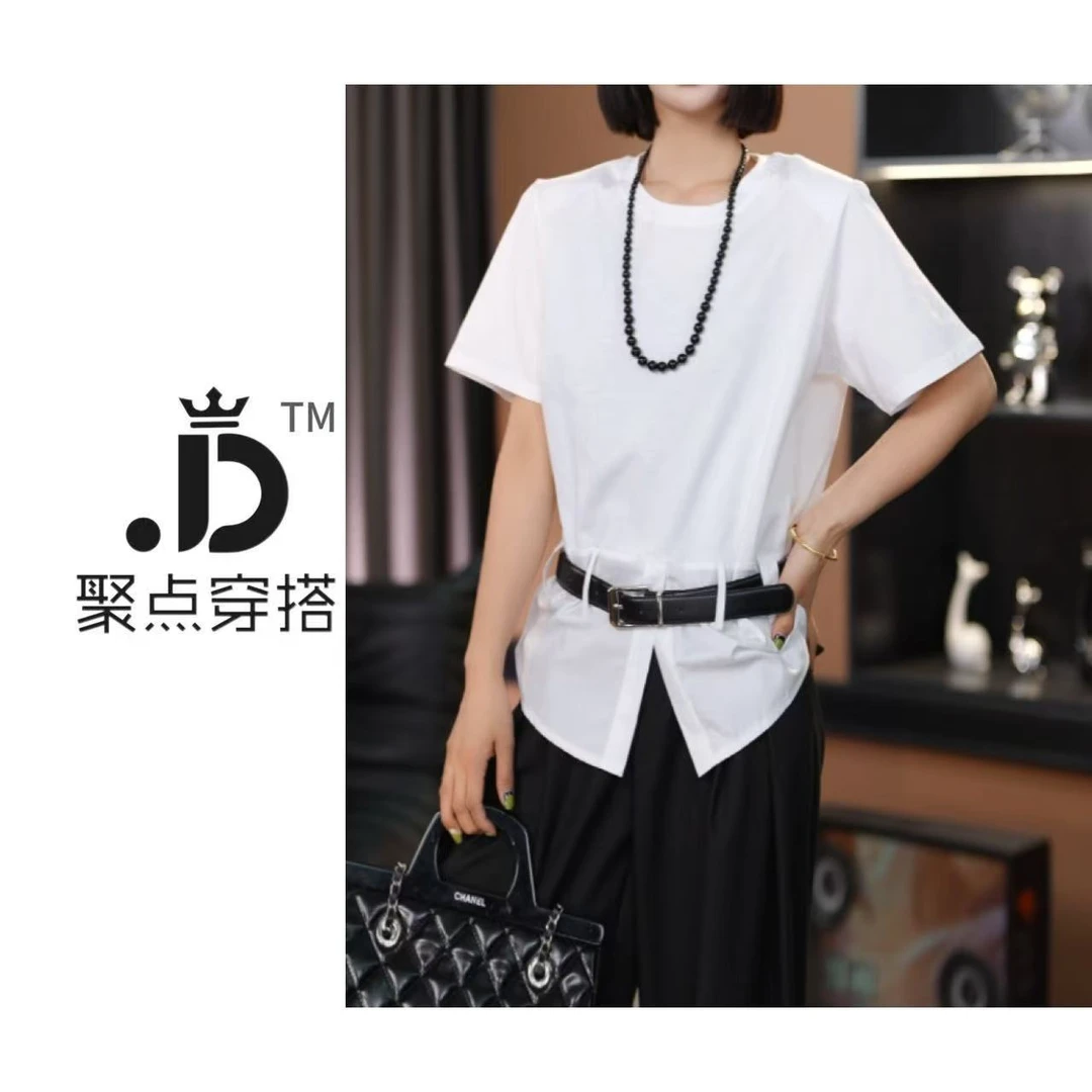 JUDIAN-【夏日美学】小众圆领时尚拼接短袖8jd293707