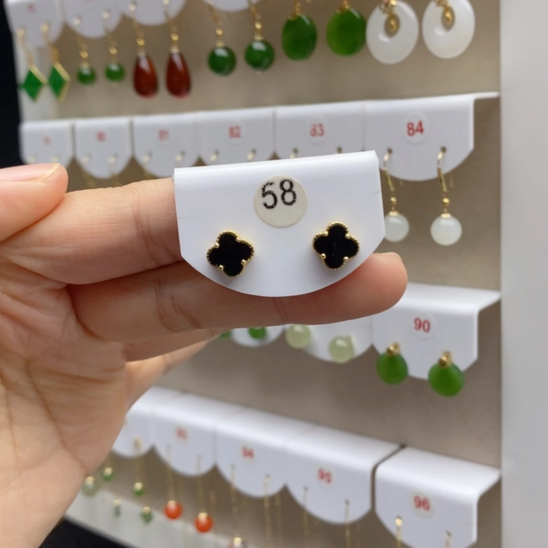 银S925镶嵌和田玉耳饰