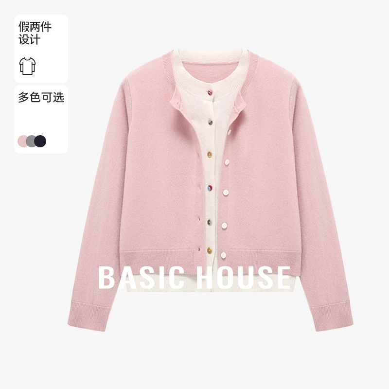 Basic House/百家好纯欲甜美气质百搭简约假两件长袖羊毛衫衣服女