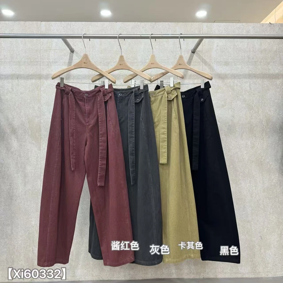 鑫燃KIKI （冰霜飘带裤）宽腰带阔腿显瘦长裤直筒裤  60332  XI【F】