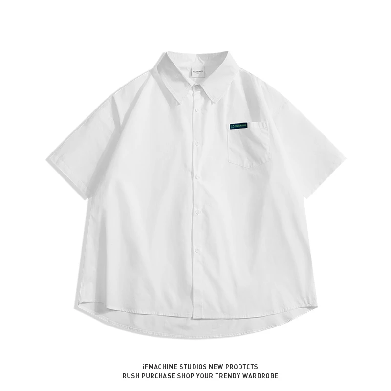 冰丝防晒宽松ins衬衫男款短袖夏季薄款日系情侣衬衣五分袖
