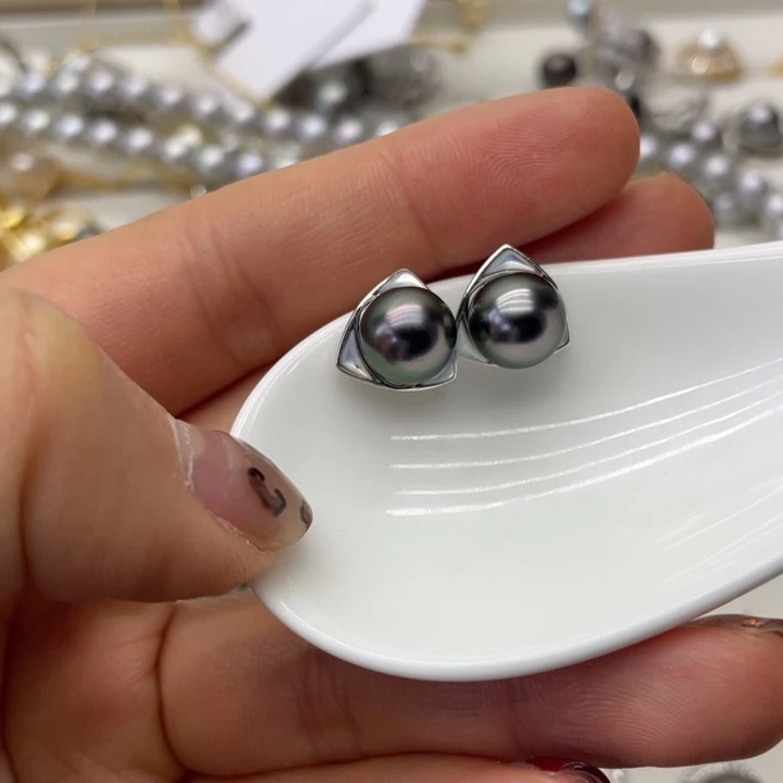 海水珍珠耳饰银S925镶嵌