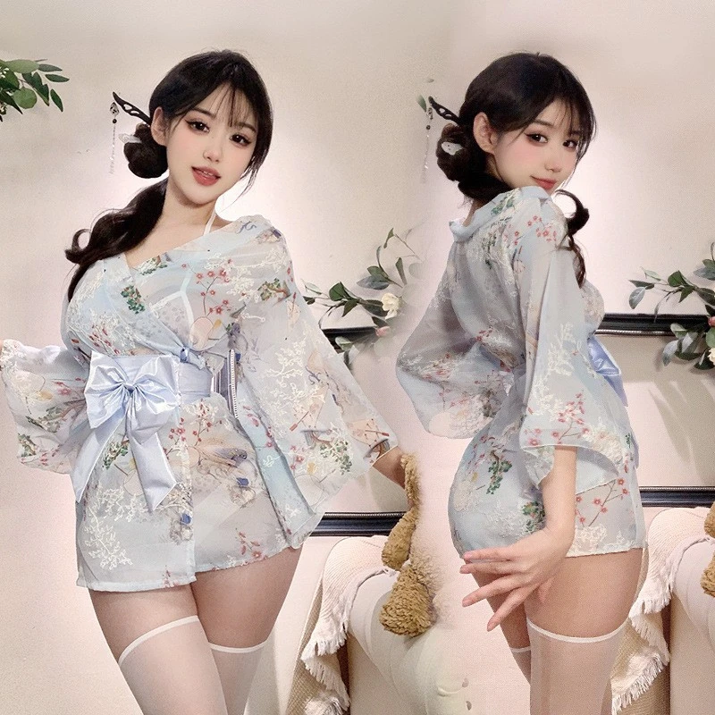 【618特惠】2025春秋私房日系和服穿搭少女印花开襟浴袍纯欲睡裙