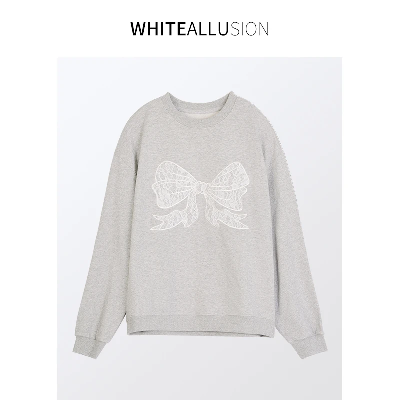 清仓【1782】蝴蝶蕾丝圆领套头卫衣韩系百搭宽松休闲上衣