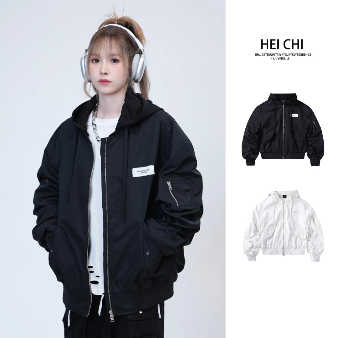 25款男女可拆卸帽子棒球服连帽高街飞行员夹克外套女冬 J2370