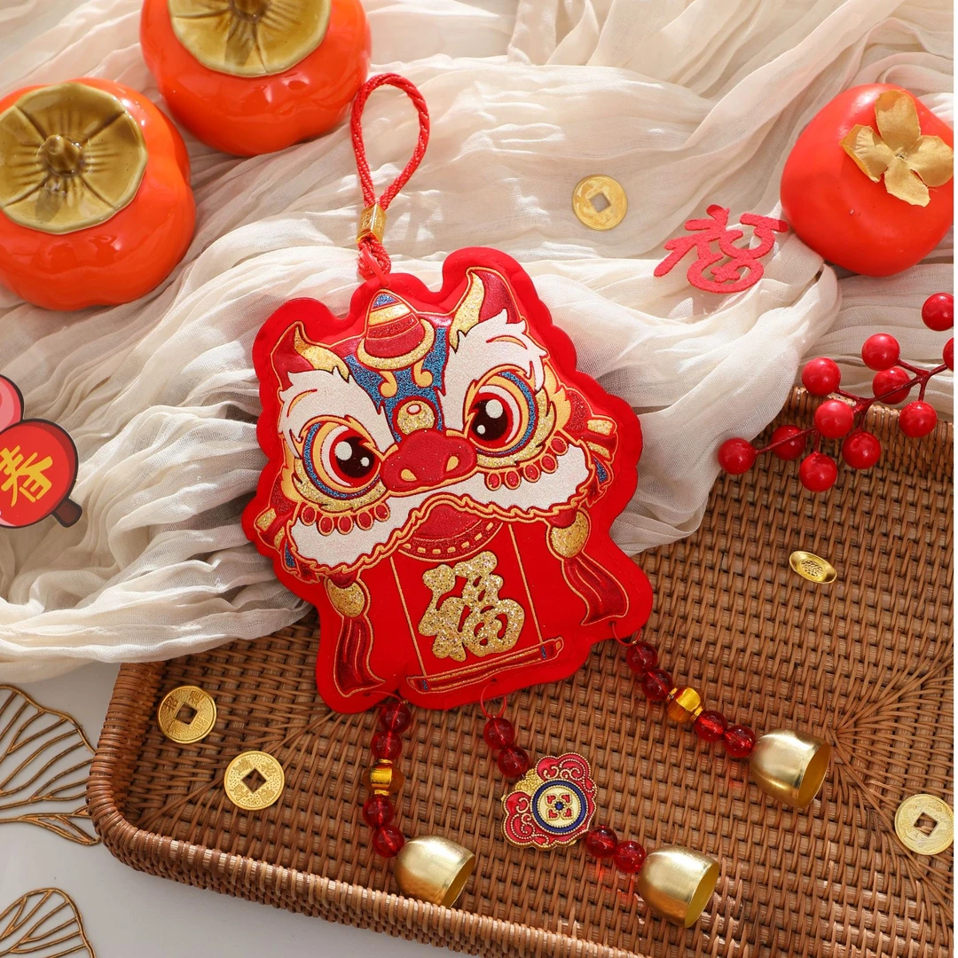 福字醒狮风铃挂饰新年室内喜庆布置玄关入户门把手装饰布置用品