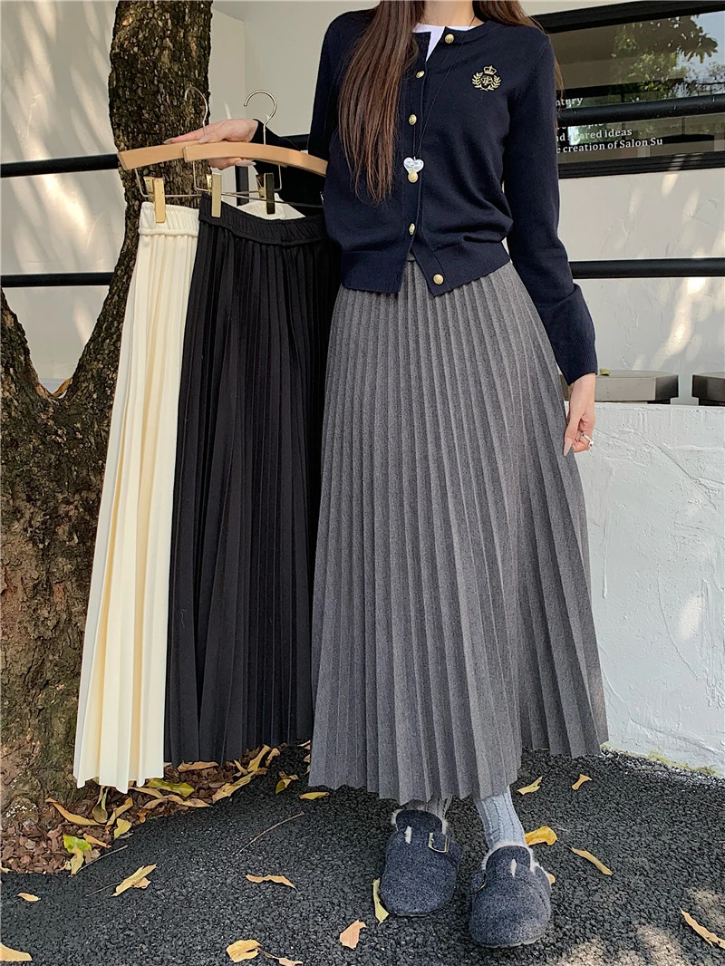 2025韩版气质百褶裙半身裙女秋冬新款高腰显廋中长裙