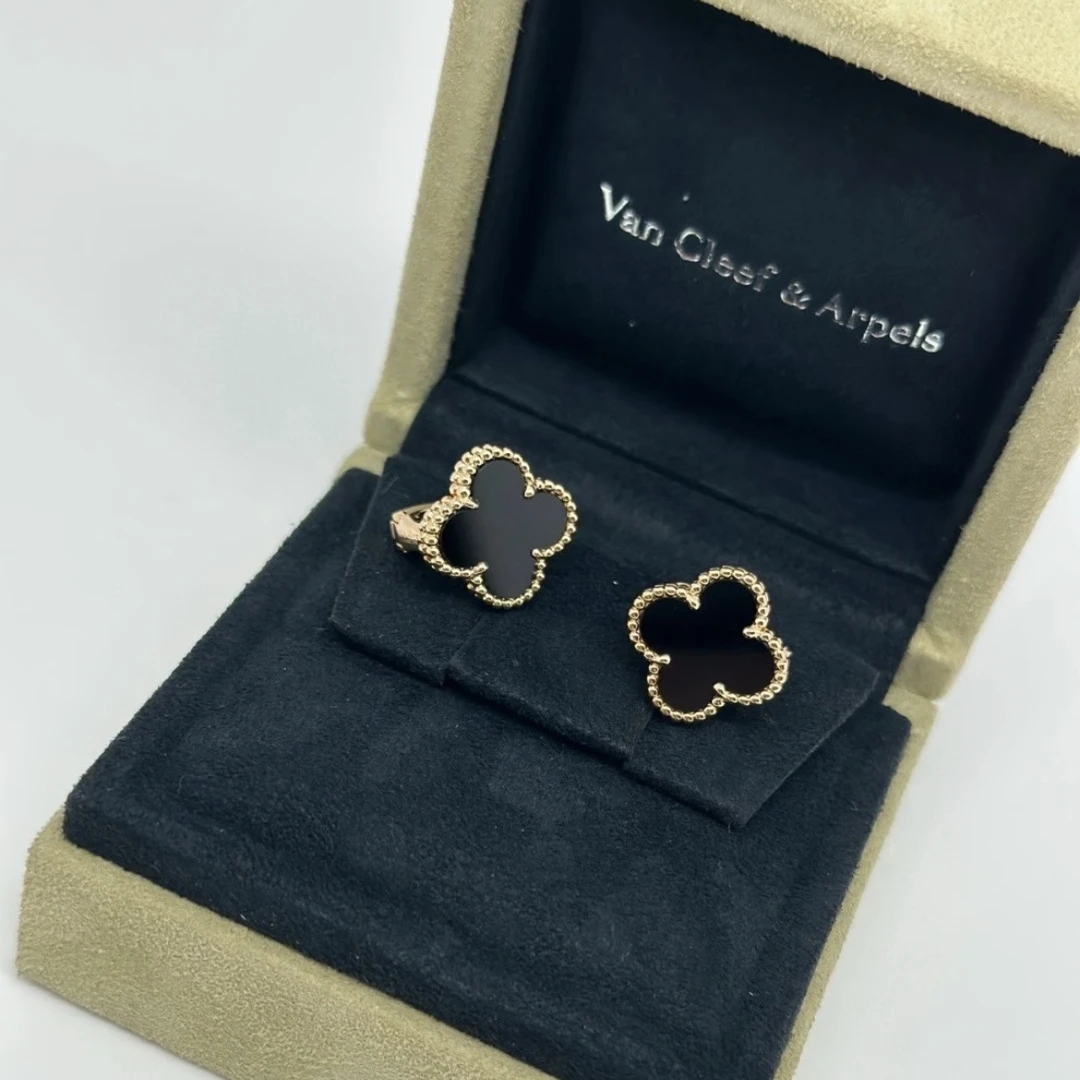 99新 梵克雅宝 7姐专场/18K黑花 四叶草 耳钉 中号