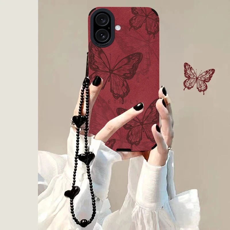 适用苹果16手机壳瞳眼皮质线条蝴蝶女创意全包防摔保护套ins