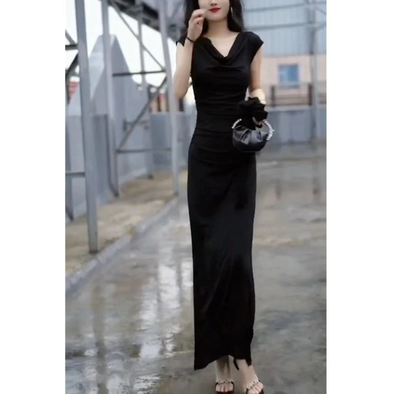 新款V领无袖修身性感连衣裙显瘦长裙女裙