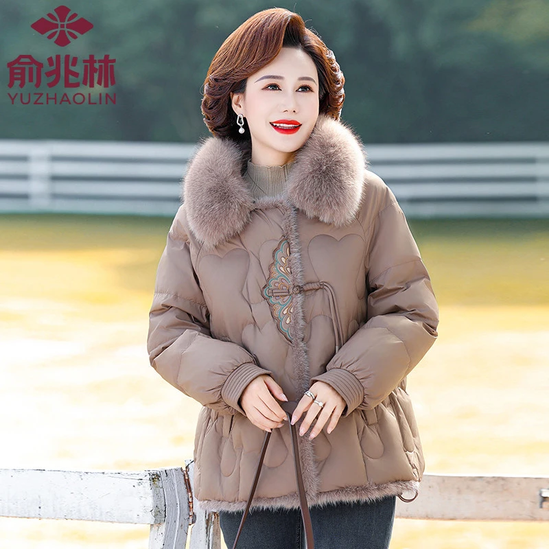 俞兆林妈妈冬装外套中式服中老年人女装奶奶冬季加绒棉袄保