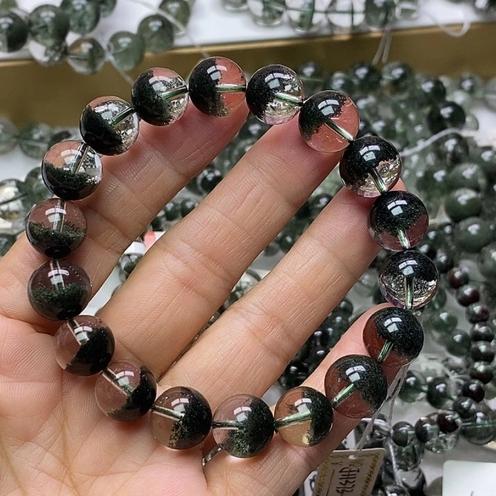 未镶嵌手链水晶J11373天然绿幽灵聚宝盆11+